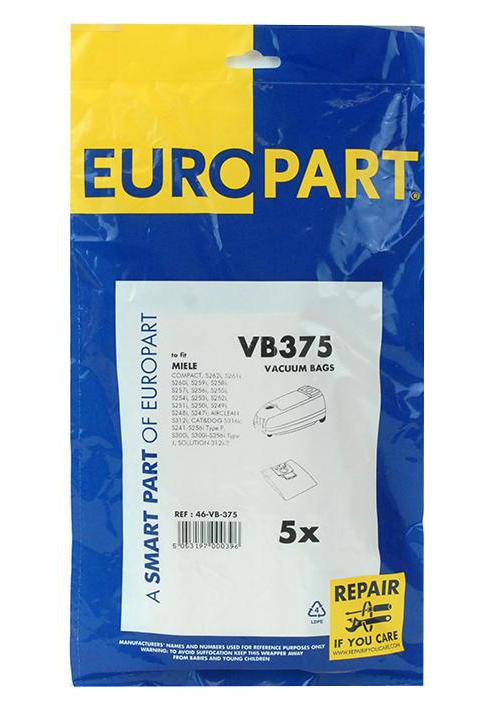 VB375 Europart Dustbags Miele Type Fjm Series, 5 Pack