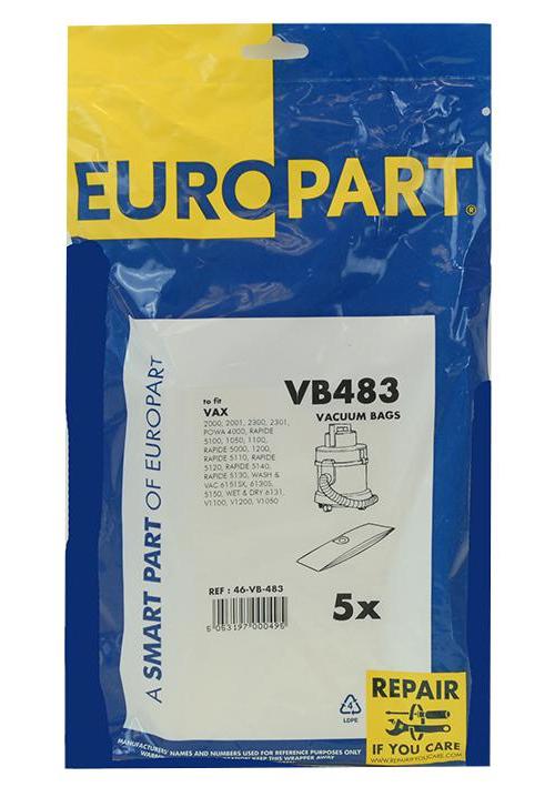 VB483 Europart Dustbags Vax 2000 Canister, Pack Of 5