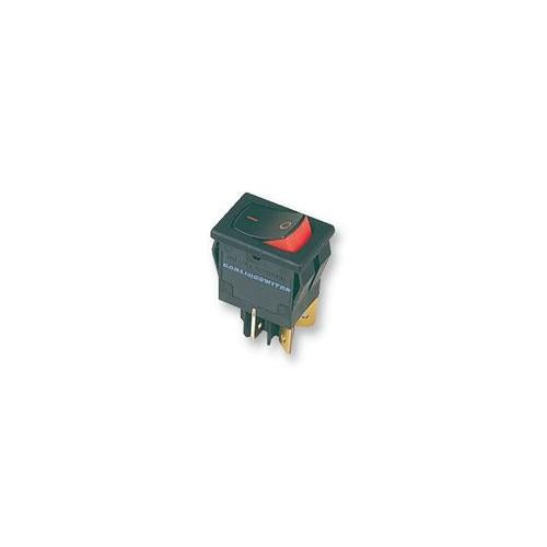 6211591909V Carling Rocker Switch, Dpst, Black/Red