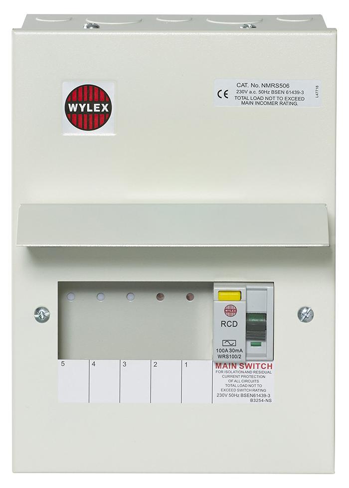 GB6:NMRS506 Wylex Metal 5 Way Consumer Unit 100A 30Ma