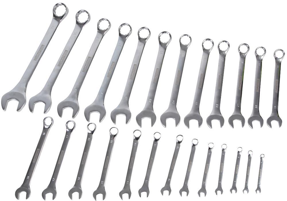 Duratool Polished Chrome Metric Combination Spanner Set In Nylon Pouch 25 Piece