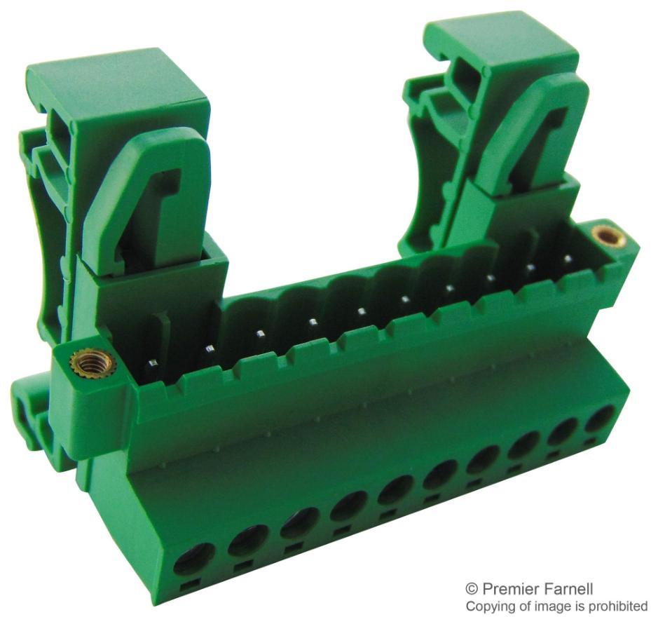 5mm Pluggable DIN Rail Horizontal Flanged PCB Terminal Block, 10 Poles, 60mm - CAMDENBOSS