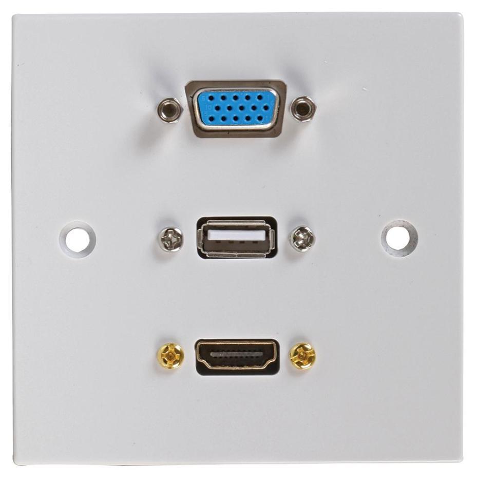 1 Gang Multimedia Wallplate with HDMI, VGA and USB Ports - UNBRANDED