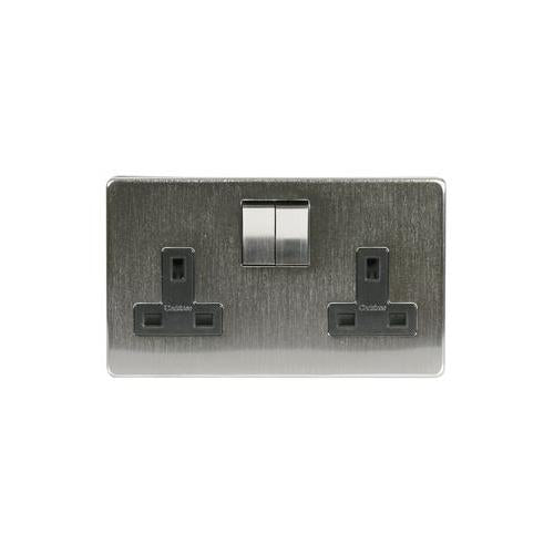 CRABTREE - 7316/SC - 2 GANG DOUBLE POLE SW SOCKET BLK INT S/CHROME