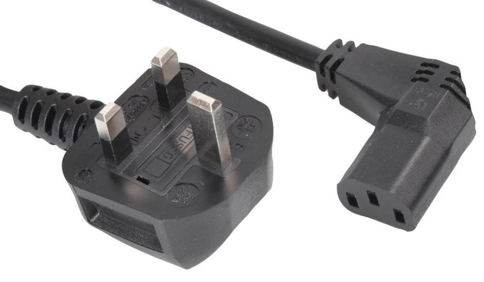 13A UK Mains Plug to 90 Degree IEC C13 Socket, 1m - PRO ELEC