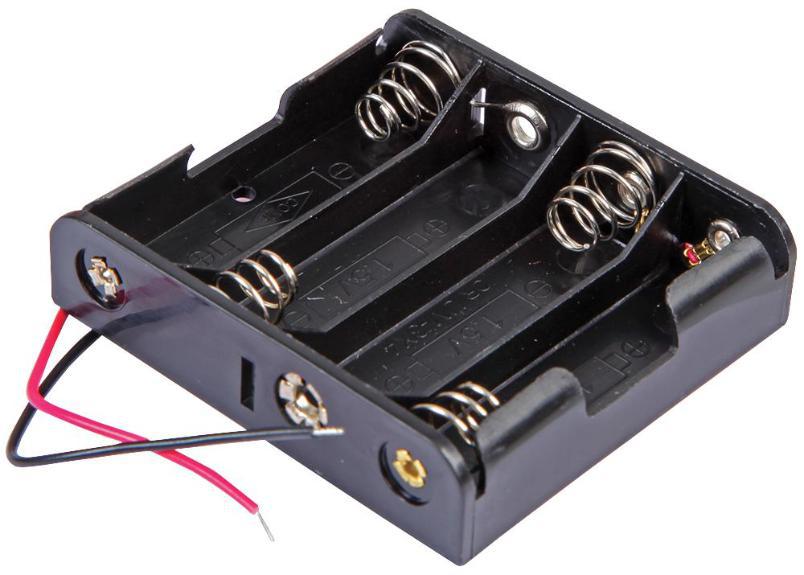 4x AA Battery Holder Coil Spring Contact, Flat Wire Leads 150mm - PRO POWER