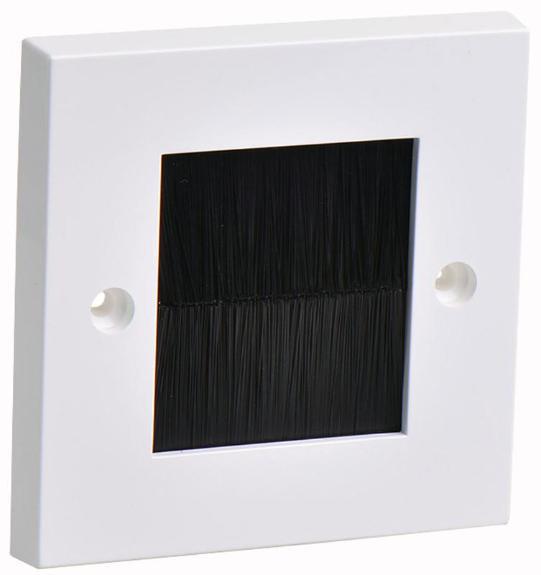 1-Gang Cable Entry Brush Wall Plate White/Black Brushes 50x45mm - AV STAR