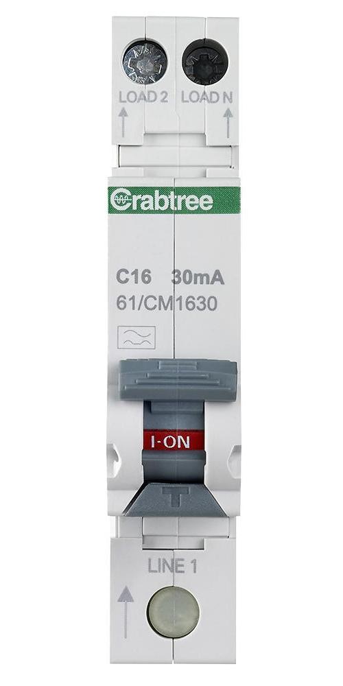 16A 30mA RCBO single module C Curve - CRABTREE