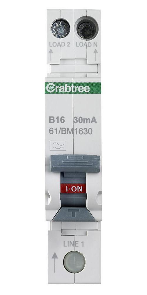 16A 30mA RCBO single module B Curve - CRABTREE