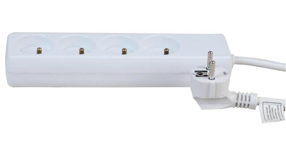 4-Gang Euro Mains Extension Lead, 2m, White - PRO ELEC