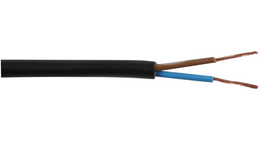 0.50mm2 2182Y 2-Core Mains Cable, 3A, Black - PRO ELEC