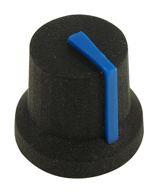16.2mm Soft Touch Rubber Instrument Knob, D Shaft, Black / Blue - MULTICOMP