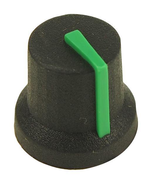 16.2mm Soft Touch Rubber Instrument Knob, D Shaft, Black / Green - MULTICOMP