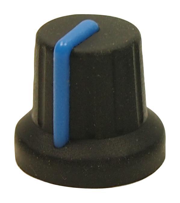 16mm Soft Touch Instrument Knob, Black / Blue, 6mm Shaft - MULTICOMP