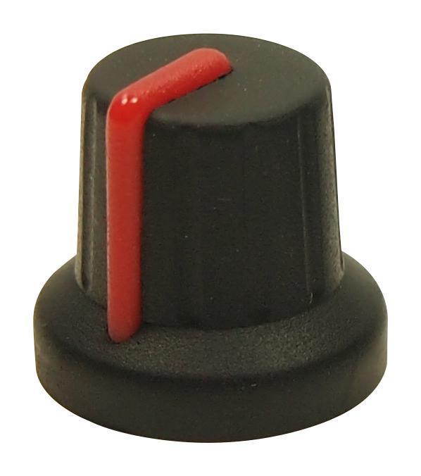 16mm Soft Touch Instrument Knob, Black / Red, 6mm Shaft - MULTICOMP