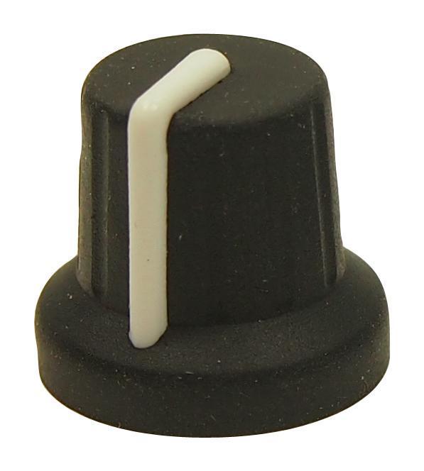 16mm Soft Touch Instrument Knob, Black / White, 6mm Shaft - MULTICOMP