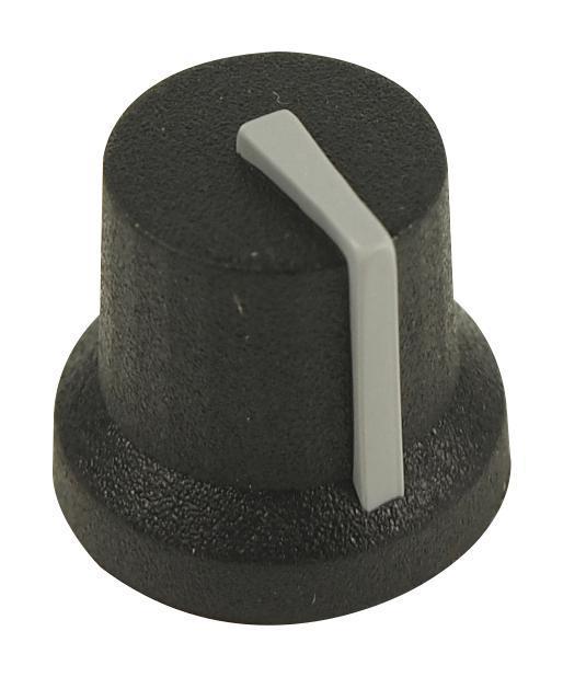 16.2mm Soft Touch Rubber Instrument Knob, 6mm Splined, Black / Grey - MULTICOMP