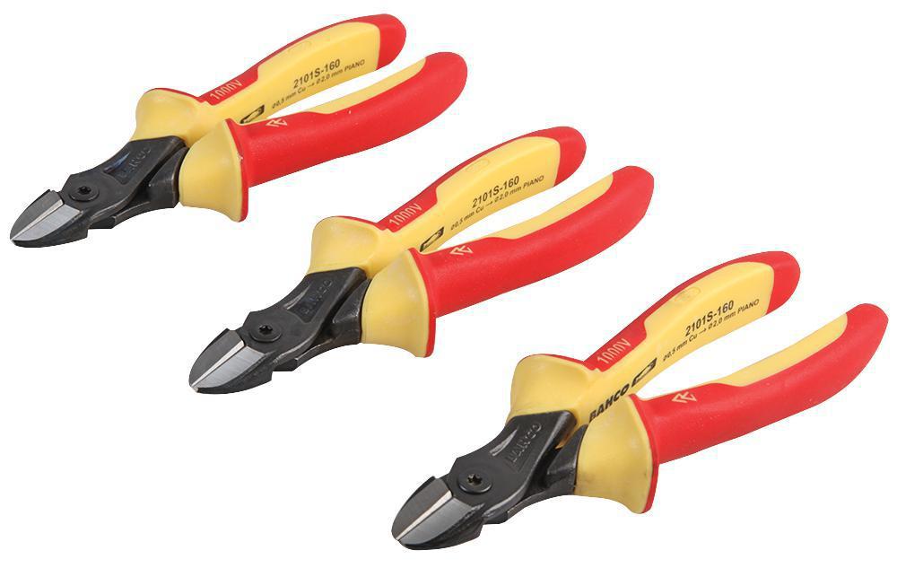 6" (160mm) Ergo VDE Side Cutting Pliers, 3 Pack - BAHCO