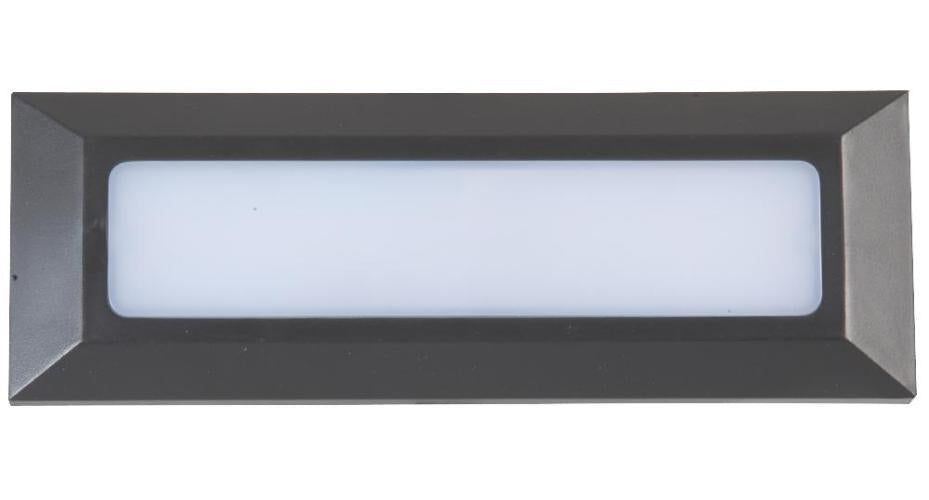 4W Rectangular LED Wall Light, 270lm, 4000K, IP65, Class II, Dark Grey - PEL01327