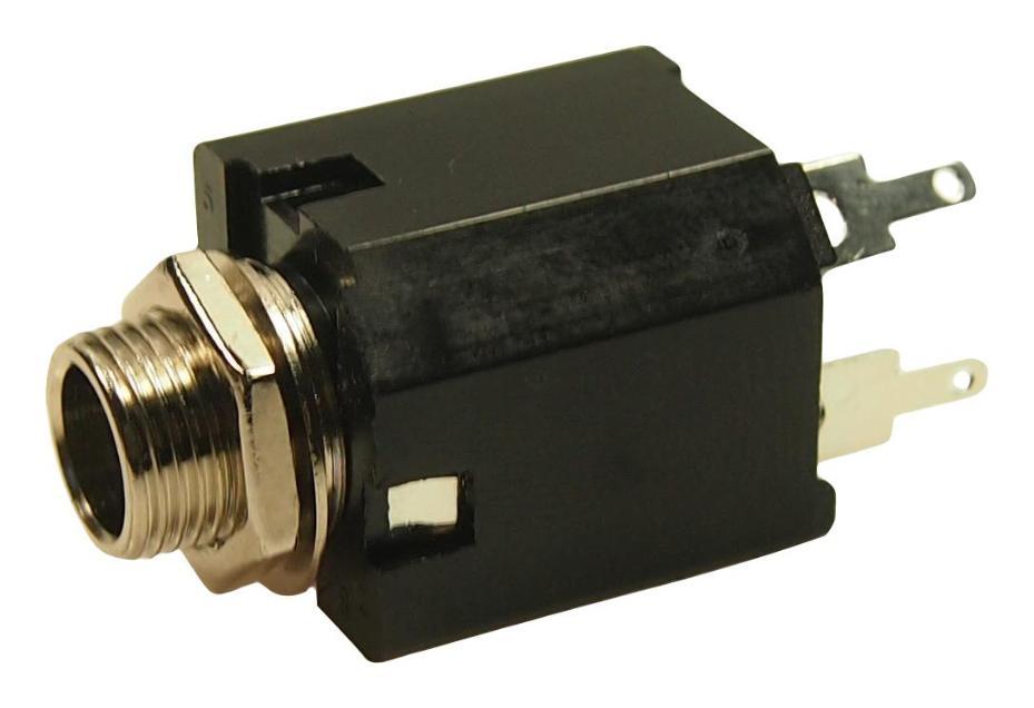 6.35mm (1/4") PCB Vertical PBN Mounting Stereo Jack Socket with Nut, 4 Contacts, 2 Switching Contact, 1 Breaking Contact - FM6701