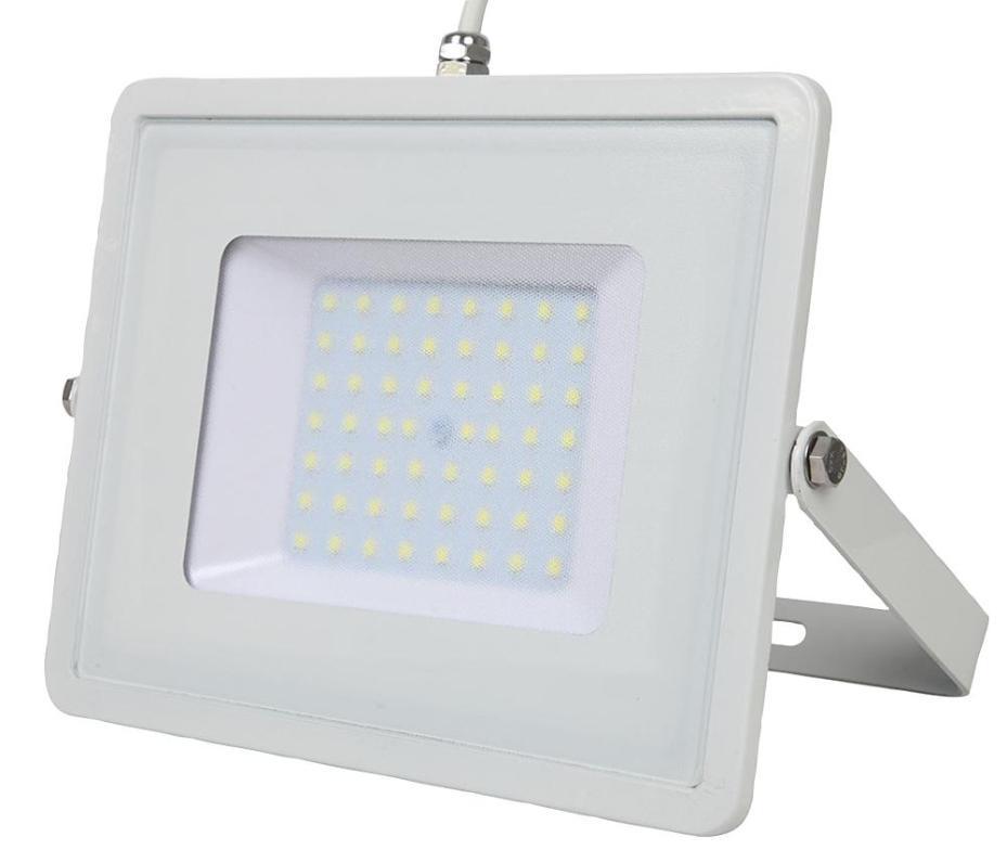 50W LED Floodlight with 1m Cable, 4000lm, 6400K, White, IP65 - VT-50-1 952