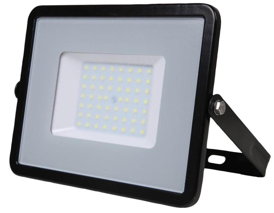 50W LED Floodlight with 1m Cable, 4000lm, 6400K, Black, IP65 - VT-50-1 951