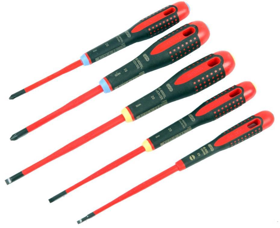 1000V VDE Insulated Ergo Slim Slotted / Pozidriv Screwdrivers Set, 5 Piece - BE-9882SL