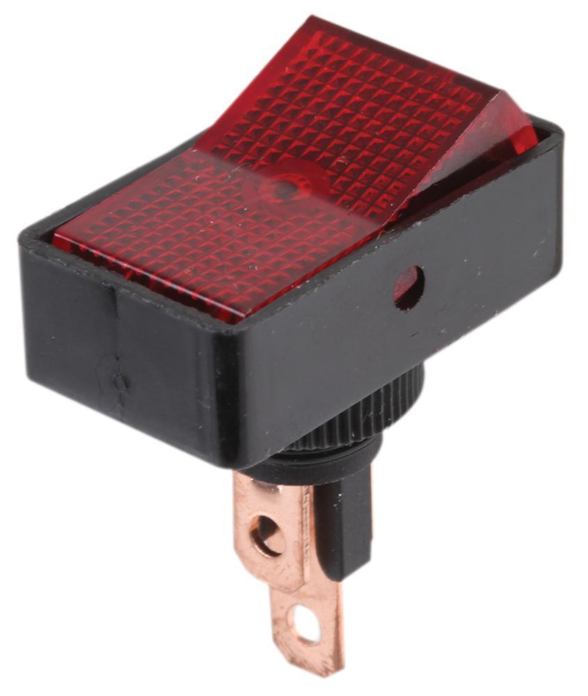 Rectangular Rocker Switch, On Off, Latching, 12V DC, 16A, Illuminated Red - 417