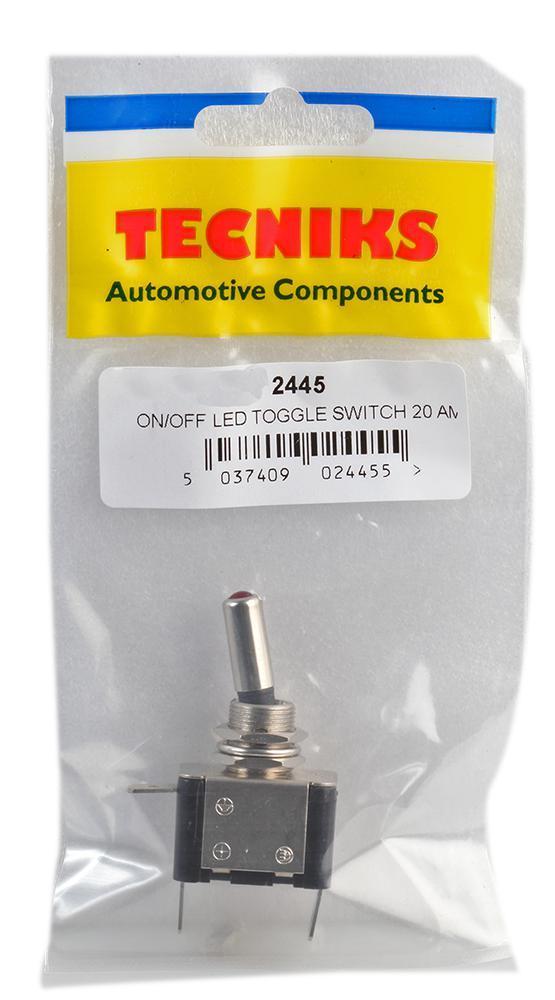 LED Toggle Switch, Panel Mount, On Off, Latching, 12V DC, 25A, Red - 2445