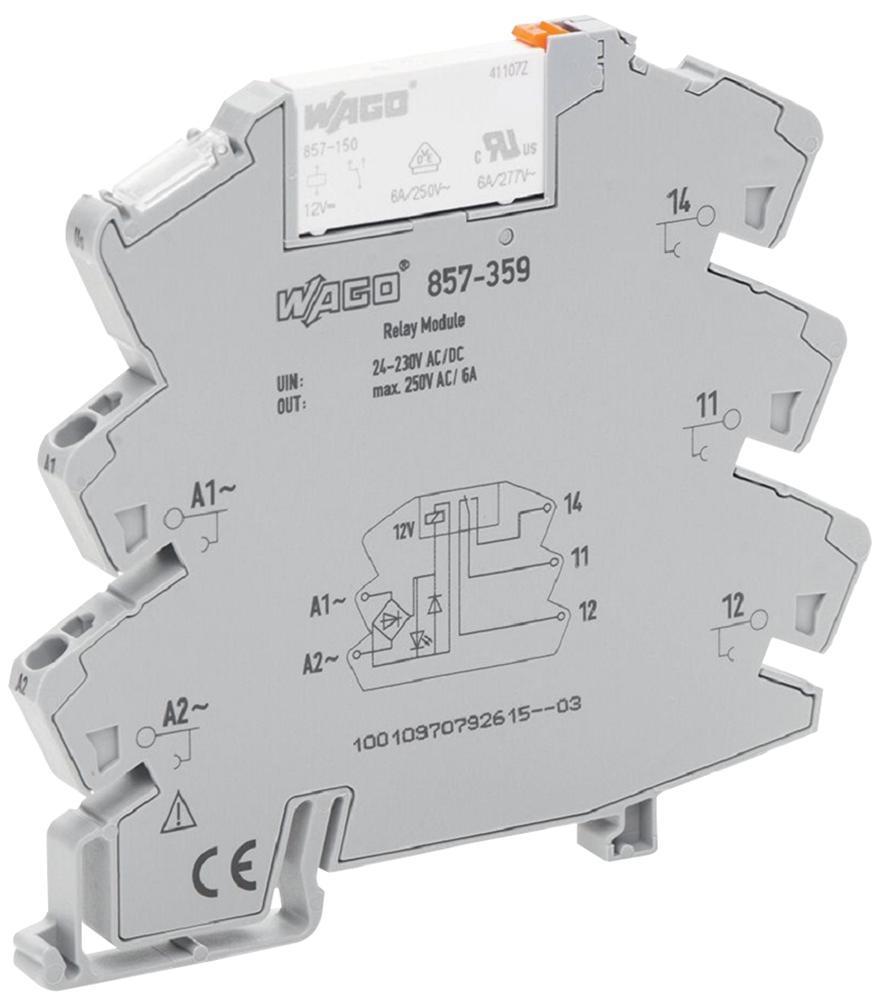 1 Changeover / SPST Relay Module with Yellow LED Indicator, 230V AC and 24V DC, 6A - 857-359