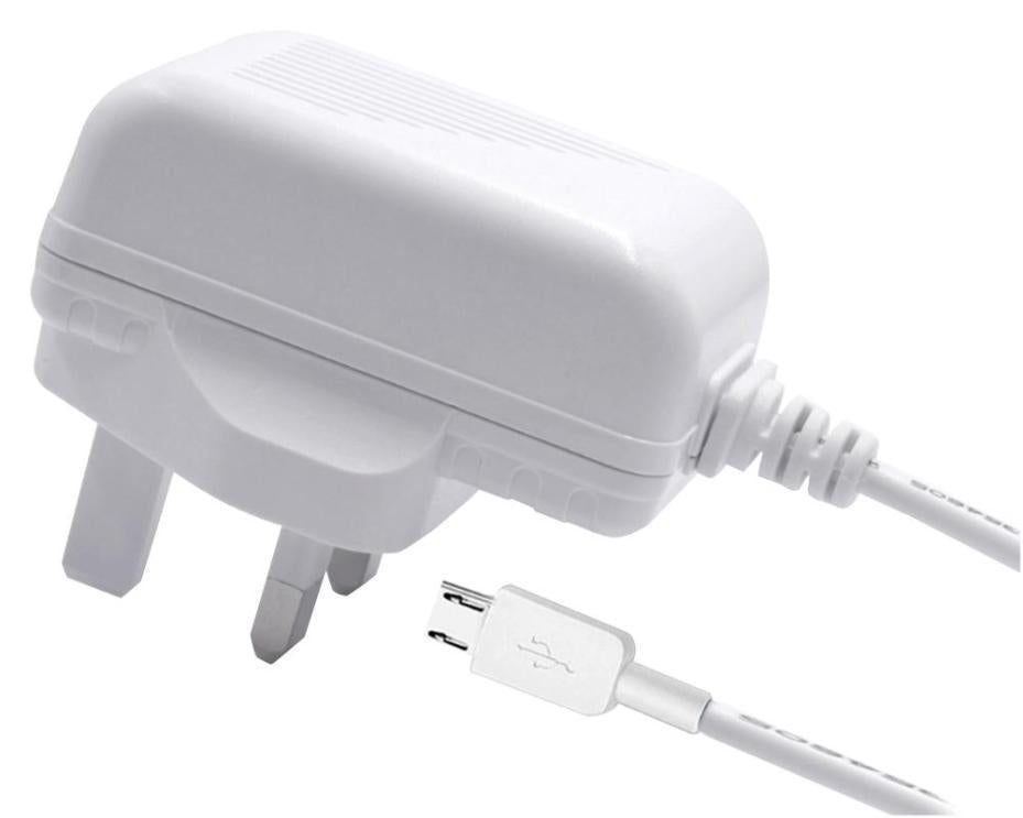 1.5A, Micro USB Mains Charger with Built in Micro USB Lead, White - PELL0240