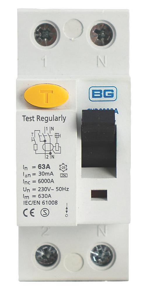 63A, 30mA Double Pole RCD, Type A - CUR6330A-01