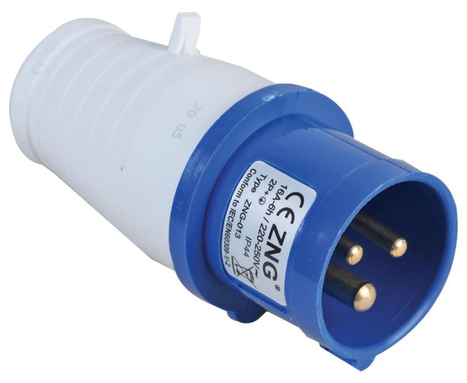 16A, 230V, Cable Mount CEE Plug, 2P+E, Blue, IP44 - PELB0116