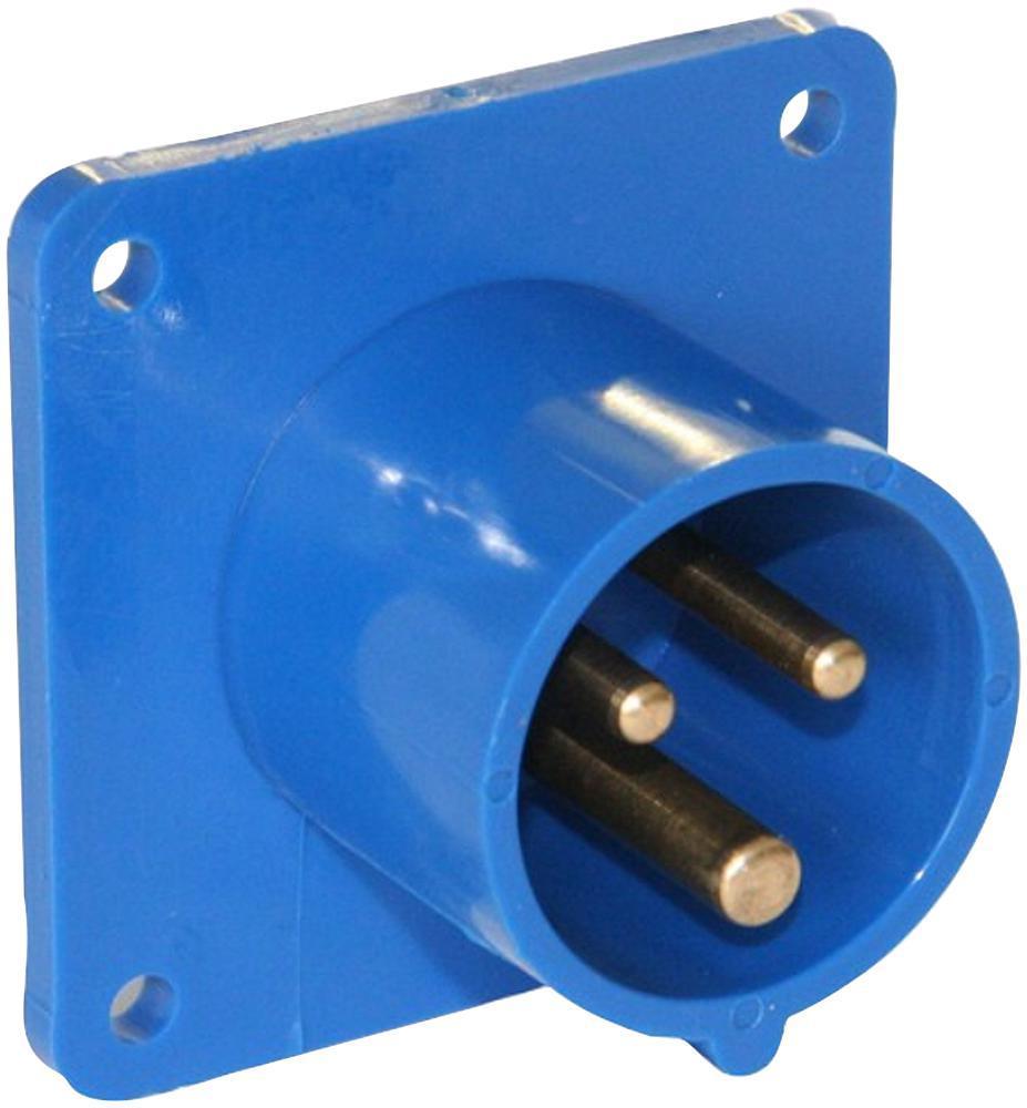 16A, 230V, Panel Mount CEE Plug, 2P+E, Blue, IP44 - PELB0026