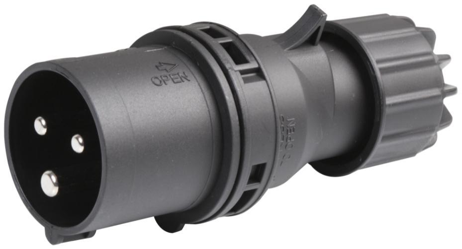 16A, 230V, Cable Mount CEE Plug, 2P+E, Black, IP44 - PELB0024