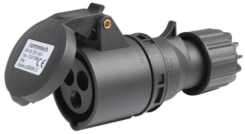 16A, 230V, Cable Mount CEE Socket, 2P+E, Black, IP44 - PELB0023