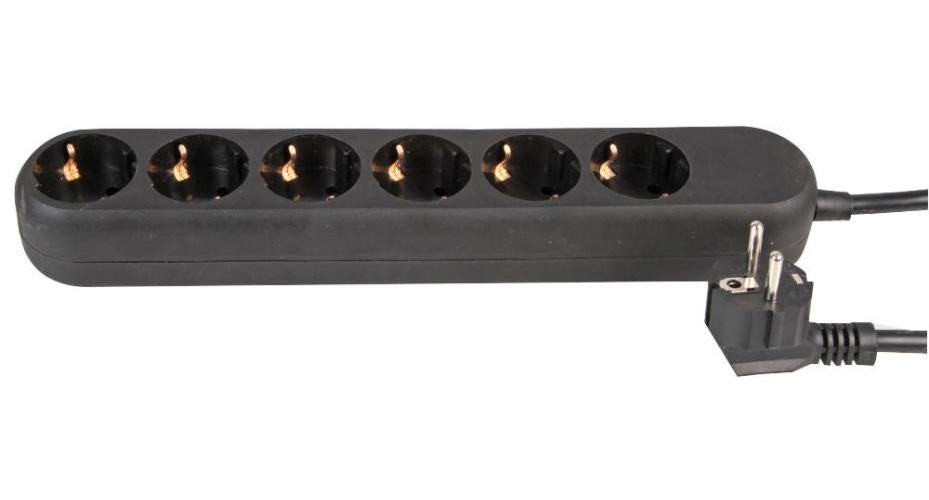 6-Gang Euro Mains Extension Lead, 2m, Black, 250V, 16A - PEL01296