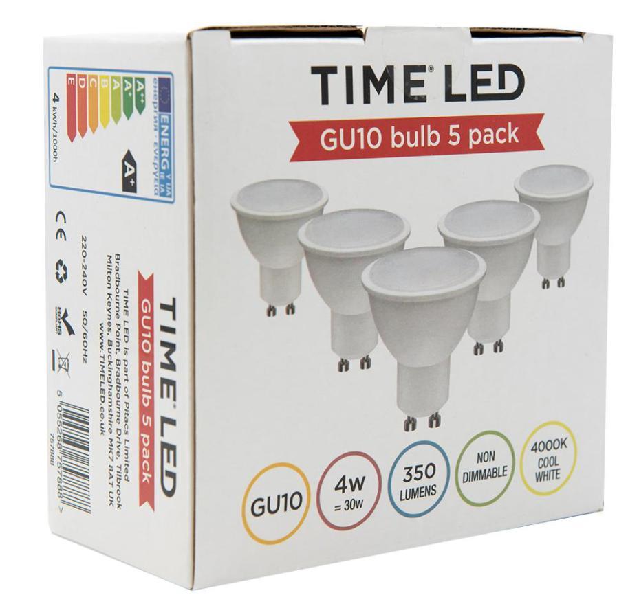 4W GU10 LED Lamps, 350lm, 3000K, Pack of 5 - 757871