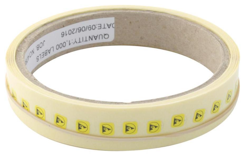 5mm x 5mm ESD Caution Symbol Self Adhesive Labels, Black/Yellow, x1000 - 055-0004