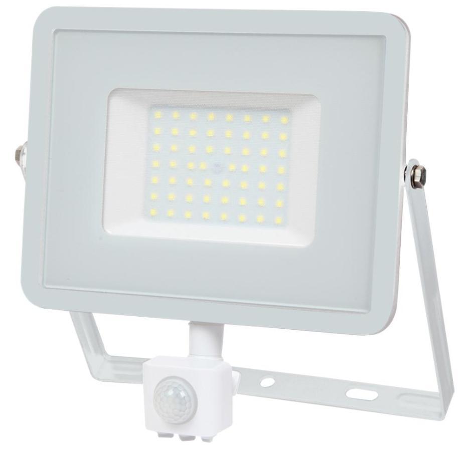 50W LED Floodlight with PIR, 4000lm, 3000K, White, IP65 - VT-50-S 466