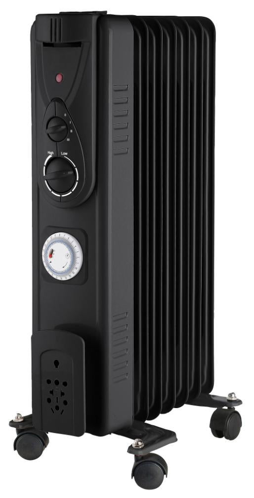 1.5kW 7 Fin Oil Filled Radiator with Timer, Black - PELL0212-UK