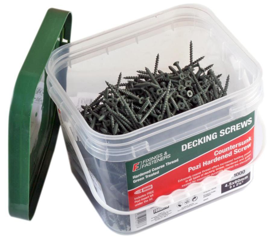 4.5mm x 60mm Pozidriv Countersunk Green Treated Decking Screws, 1000 Pack - DS4560T