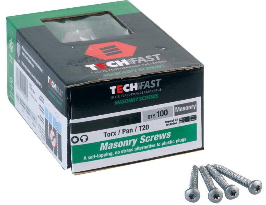 4.8mm x 45mm Pan Head Torx Masonry Screws, 100 Pack - TFMSPT4845