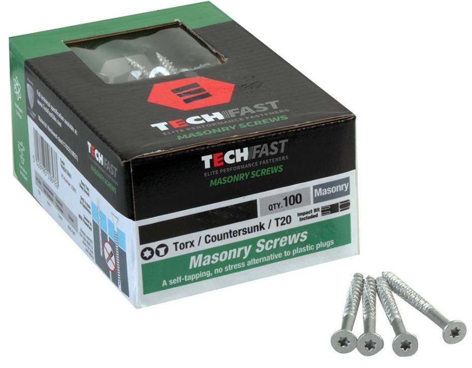 4.8mm x 45mm Countersunk Torx Masonry Screws, 100 Pack - TFMSCT4845
