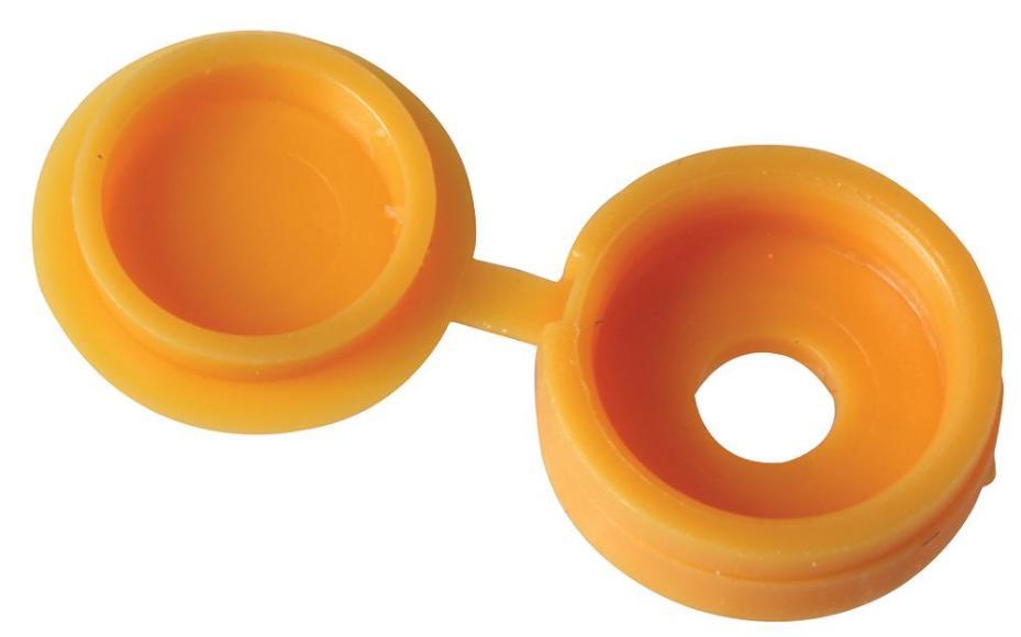 6 - 8g Yellow Plastic Hinged Screw Cover Caps, 100 Pack - 100HCC9
