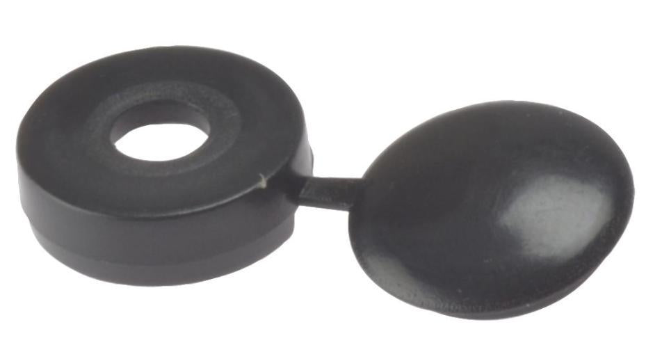 10 - 12g Black Plastic Hinged Screw Cover Caps, 100 Pack - 100HCC2L