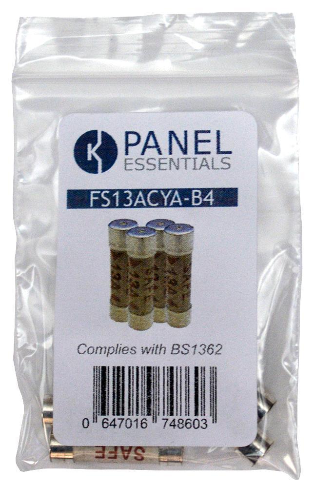 13A Domestic Fuses, BS1362, Pack of 4 - FS13ACYA-B4