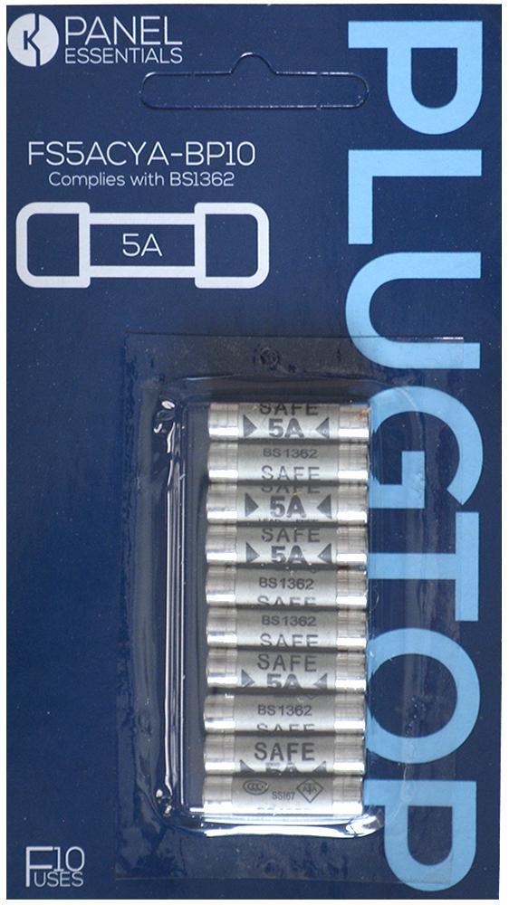 5A Domestic Fuses, BS1362, Pack of 10 - FS5ACYA-BP10
