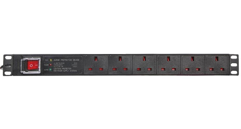 6 Way UK PDU with Surge Protection, 19" 1U - PDS6-SRG