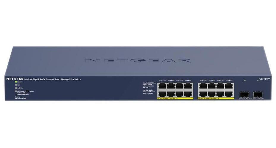 16 Port Gigabit PoE+ Smart Managed Pro Switch with 2 SFP Ports - GS716TPP-100EUS